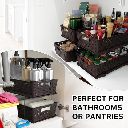 Simple Houseware 2 Tier Bathroom Organizer Tray Pull-Out Sliding Drawer/Under-Sink Storage, Clear