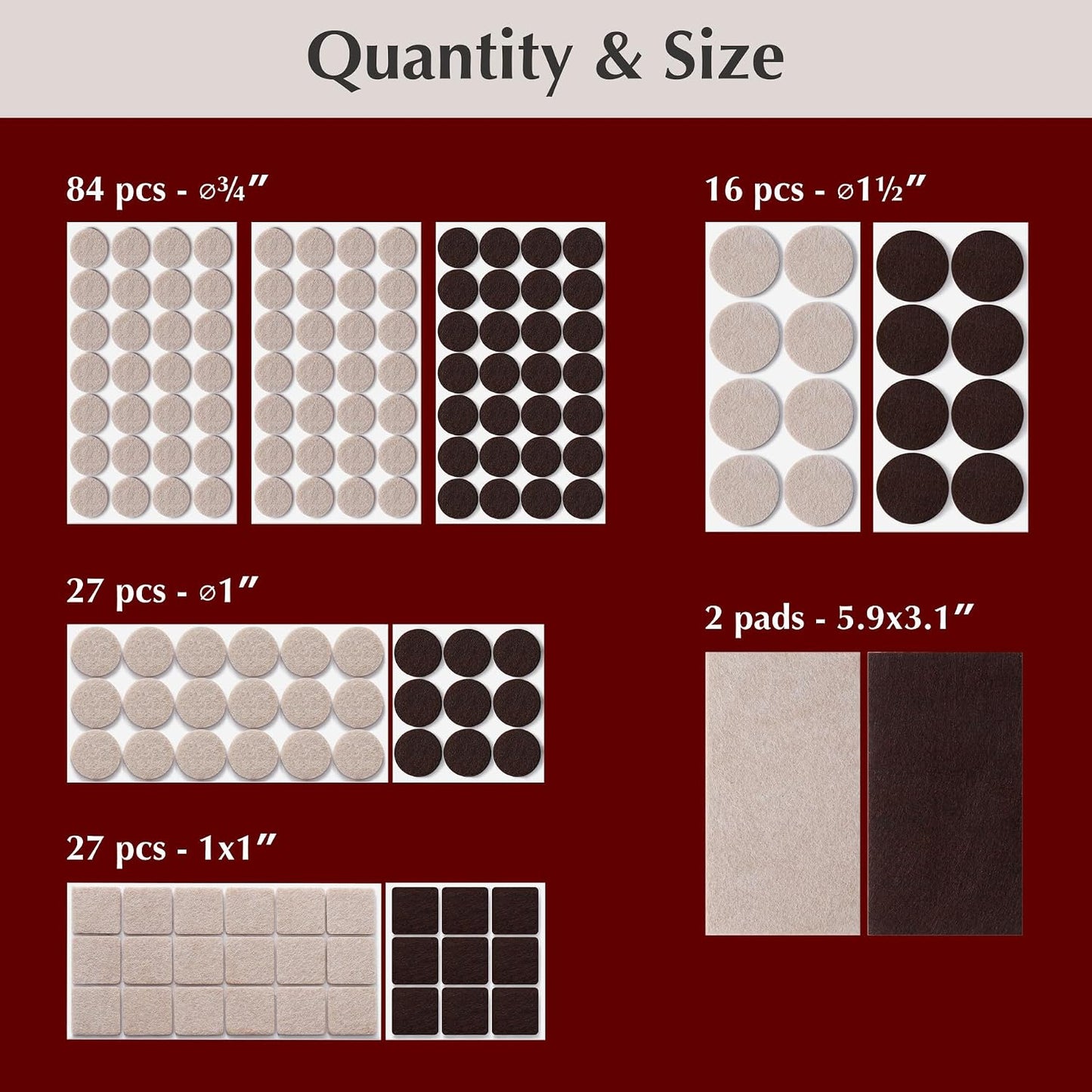 Felt Furniture Pads - Chair Leg Floor Protectors for Hardwood Floors - Felt Pads for Furniture - Furniture Sliders - Furniture Legs - 156 pcs - Black