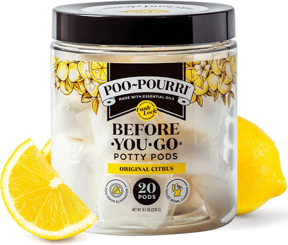 Poo-Pourri Before-You-Go 2-in-1 Toilet Potty Pods, Original Citrus, 5 Ct, Bathroom Odor Deodorizer and Toilet Cleaner with Essential Oils, Lemon, Bergamot and Lemongrass Scent (Pack of 4)