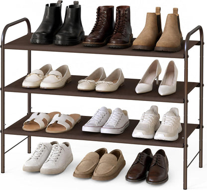 Simple Houseware 3-Tier Shoe Rack Storage Organizer, Grey – Space-Saving Shoe Shelf, Holds 9–16 Pairs, Sturdy Metal Frame, Easy Assembly – Closet, Entryway, Bedroom Shoe Storage Solution