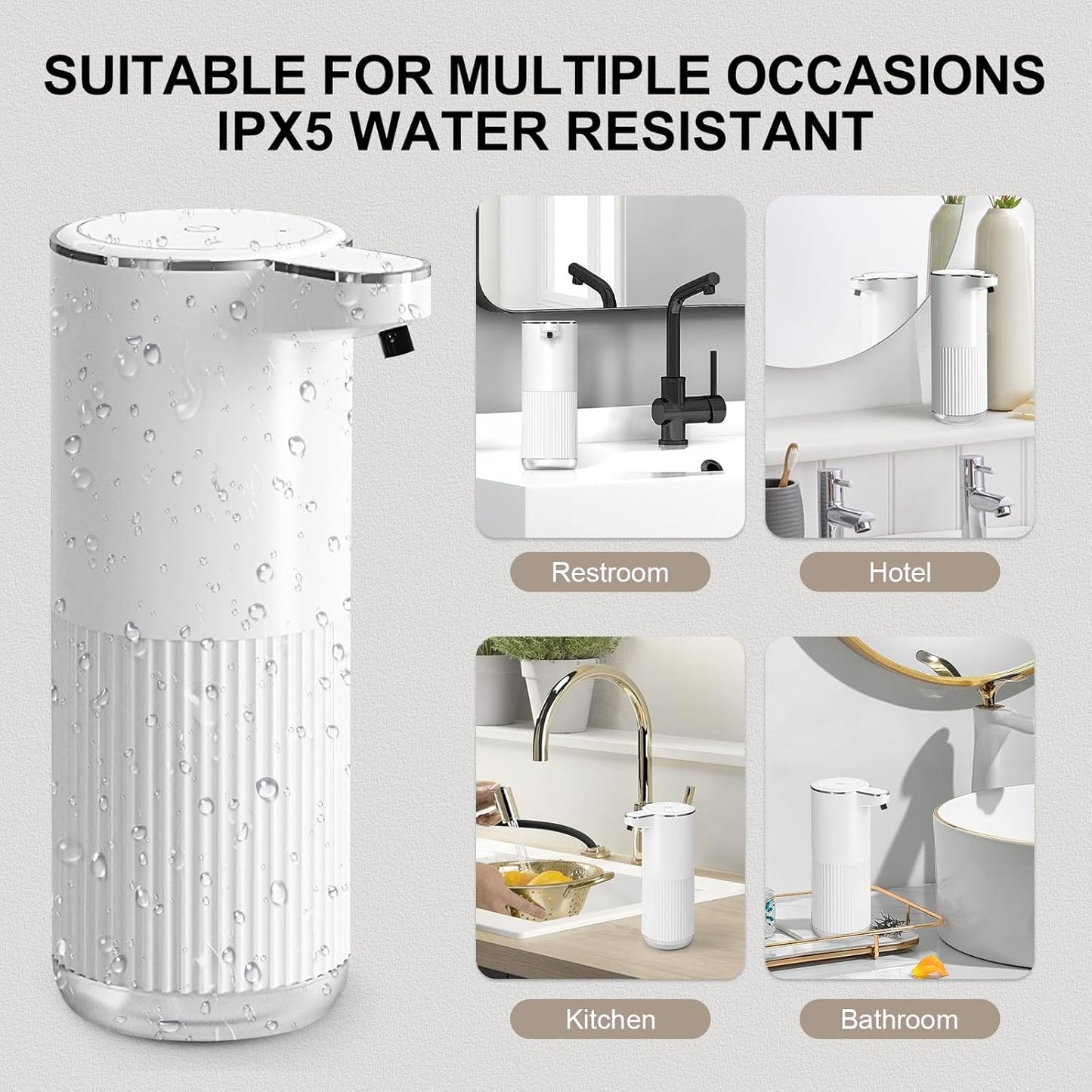 GuDoQi Automatic Touchless Liquid Soap Dispenser, 4-Level Adjustable Foam, USB Rechargeable Hand Soap Dispenser for Bathroom, Kitchen Countertops, 12.2oz/360mL, Black