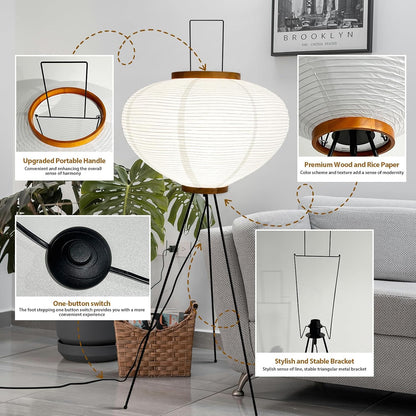 Noguchi Style Akari Floor Lamp, Rice Paper Lantern for Establishing A Warm and Cozy Ambiance in Any Room (Cloud), Japanses Floor Lamp