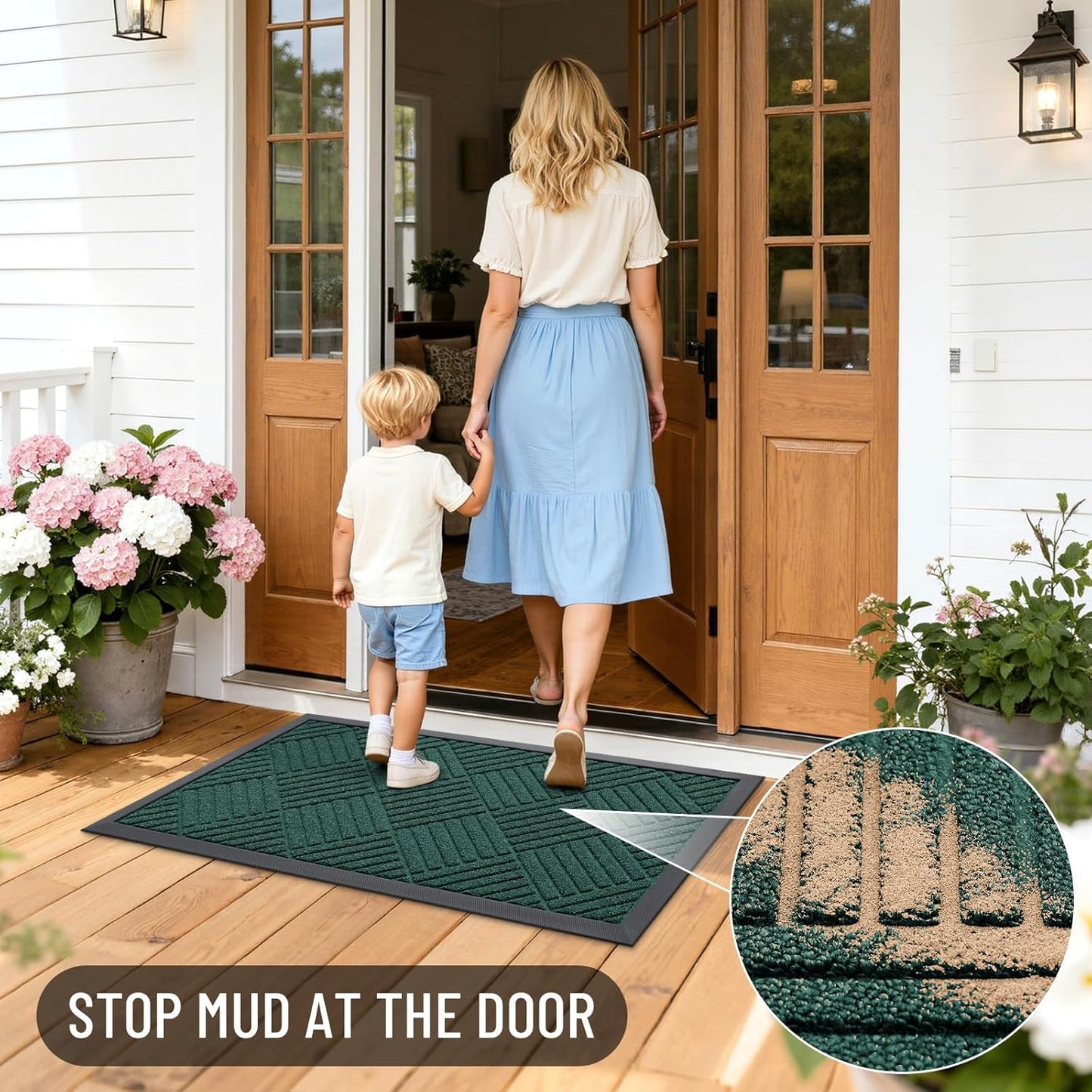 OLANLY Front Door Mat Outside Entrance 29.5x17, Absorbent, Heavy Duty Sturdy Natural Rubber Doormat Indoor Outdoor, Stain and Fade Resistant, Non-Slip Low Profile Floor Mat for Entryway, Grey Diamond