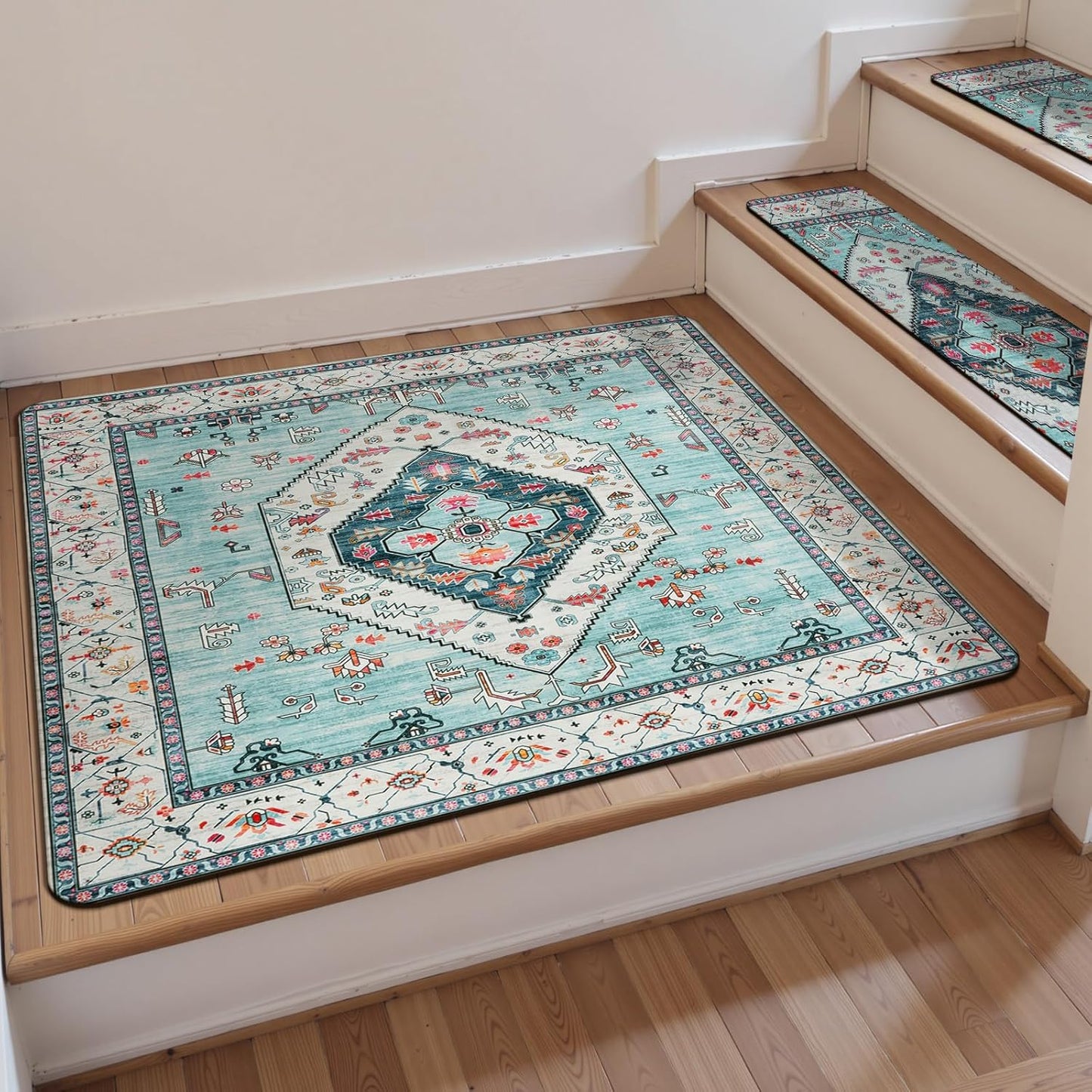 OJIA Non-Slip Carpet Stair Treads for Wooden Steps Set of 15, 30''X8'' Indoor Runner Resistant Rugs Rubber Safety Mats for Dogs, Kids & Elders, Stairway Grip