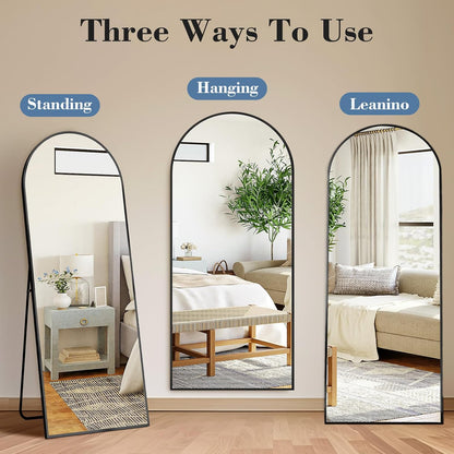 59"x16" Arched Full Length Mirror, Full Body Mirror with Leaning or Standing, Floor Standing Aluminum Frame for Bedroom, Livingroom, Cloakroom, Black