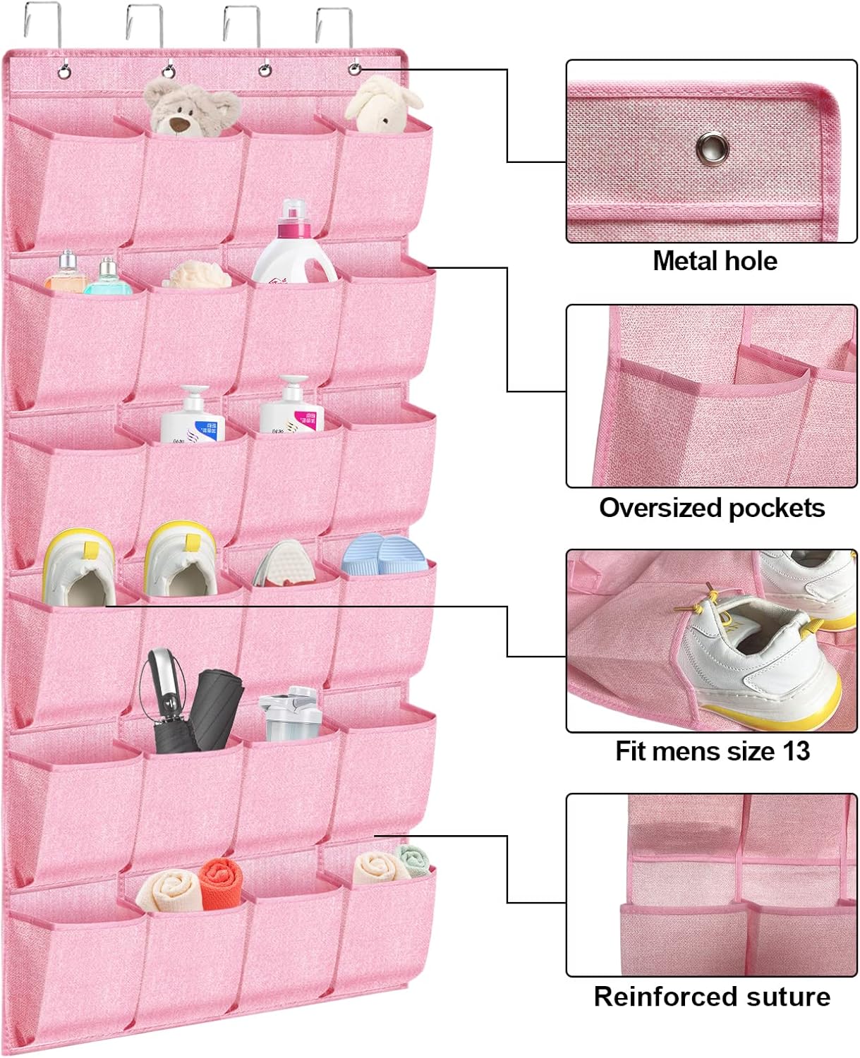 homyfort Over the Door Shoe Organizer, Hanging Shoe Rack Storage Holder with 24 Large Pockets for Closet Door, Men Women Kids Shoes, Cruise (Black)
