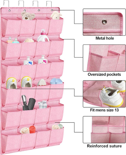 homyfort Over the Door Shoe Organizer, Hanging Shoe Rack Storage Holder with 24 Large Pockets for Closet Door, Men Women Kids Shoes, Cruise (Black)