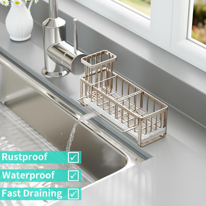 HapiRm Sponge Holder for Kitchen Sink - Self-draining Sink Caddy with Brush and Dishcloth Holders, Stainless Steel Kitchen Countertop Organizers and Storage Essentials - Black