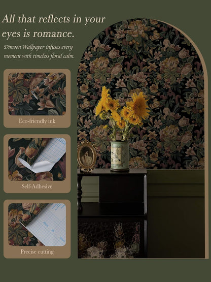 Dimoon 17.3''x78.7'' Peel and Stick Wallpaper Floral Cute Contact Paper Vintage Village Country Cottage Wallpaper Farmhouse Yellow Beige Renter Friendly Geometry Waterproof Embossed Kitchen Bedroom