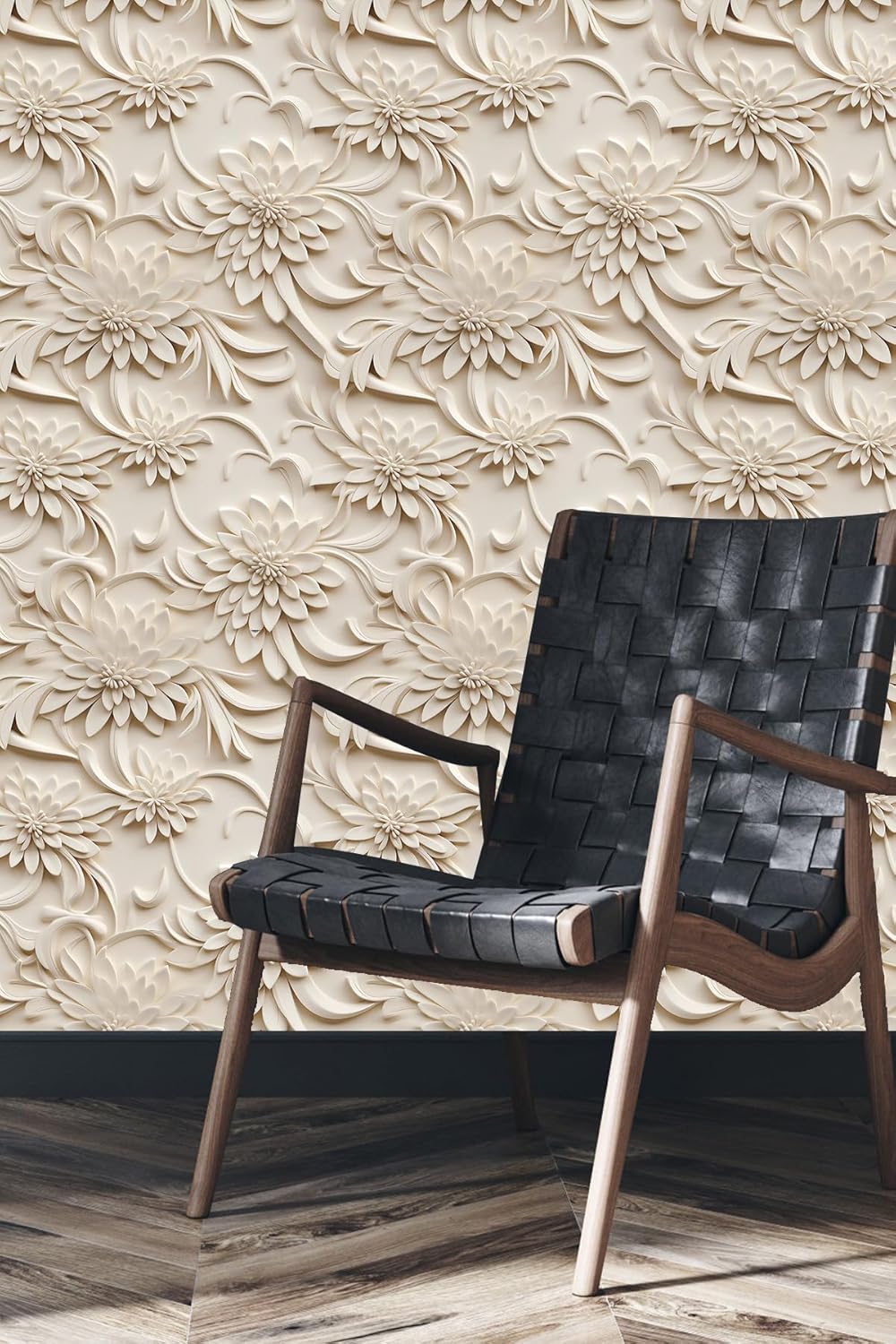 Floral Peel and Stick Wallpaper 3D Effect Interior Wall Décor Contact Paper Self Adhesive Removable Renter Friendly for Bedroom Living Cabinet Room 17.7in x 9.8ft (Not Textured Wallpaper