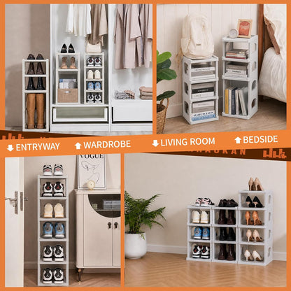 5 Tiers Vertical Shoe Rack, Narrow Free Standing Shoe Storage Organizer for Entryway and Small Closet, Stackable Shoe Holder Shelf Stability DIY, Black