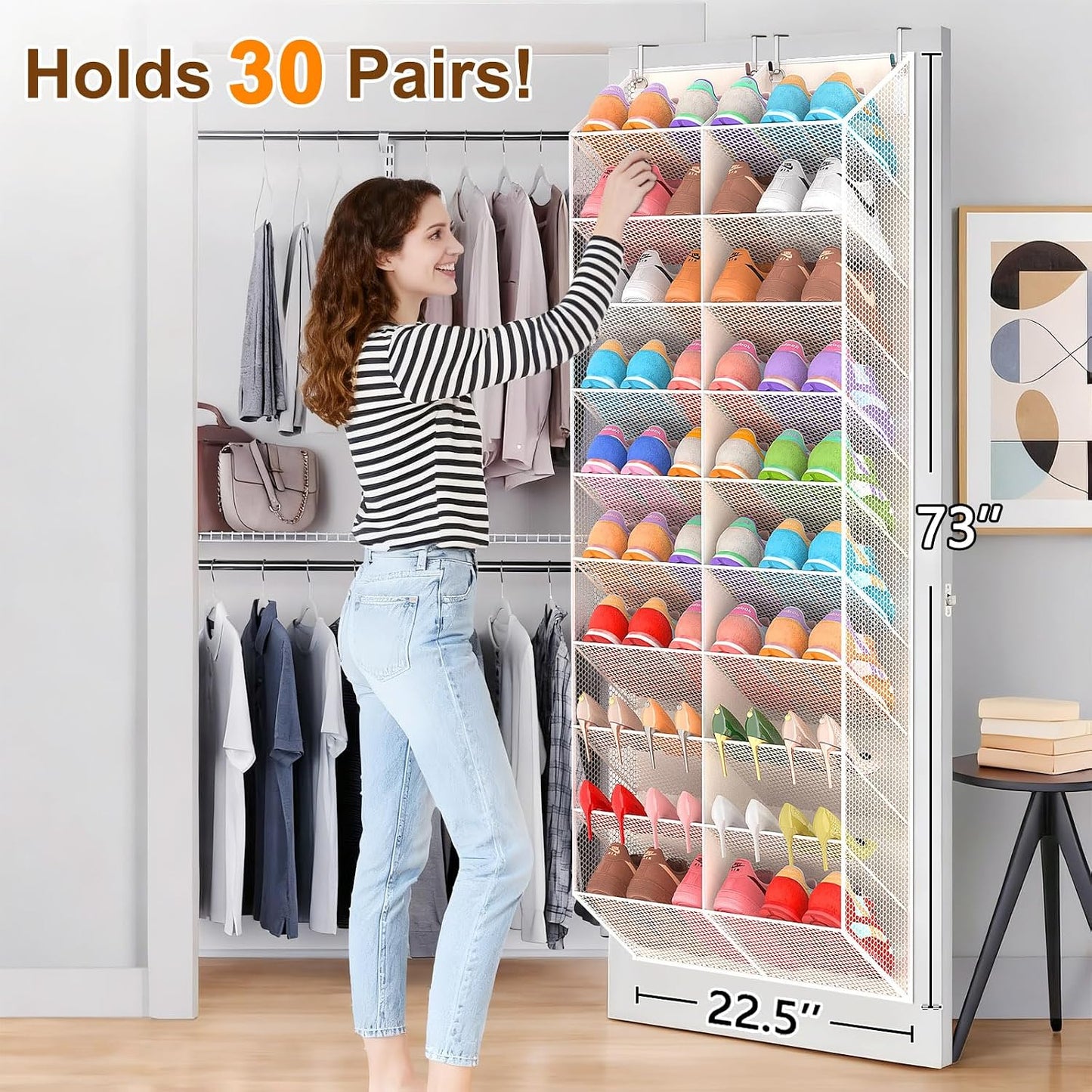 UVIAHOMI Over the Door Shoe Organizer for 20-30 Pairs, 10-Tier, Black