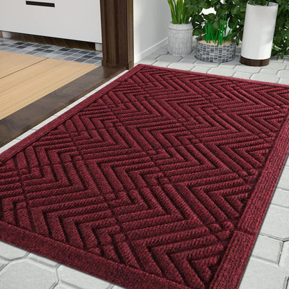 Yimobra Front Door Mat, All-Season Waterproof Outdoor Mat for Entrance with Drainage Holes, Heavy Duty Non-Slip Doormat for Garage Patio Entryway Indoor, 29.5x17, Red