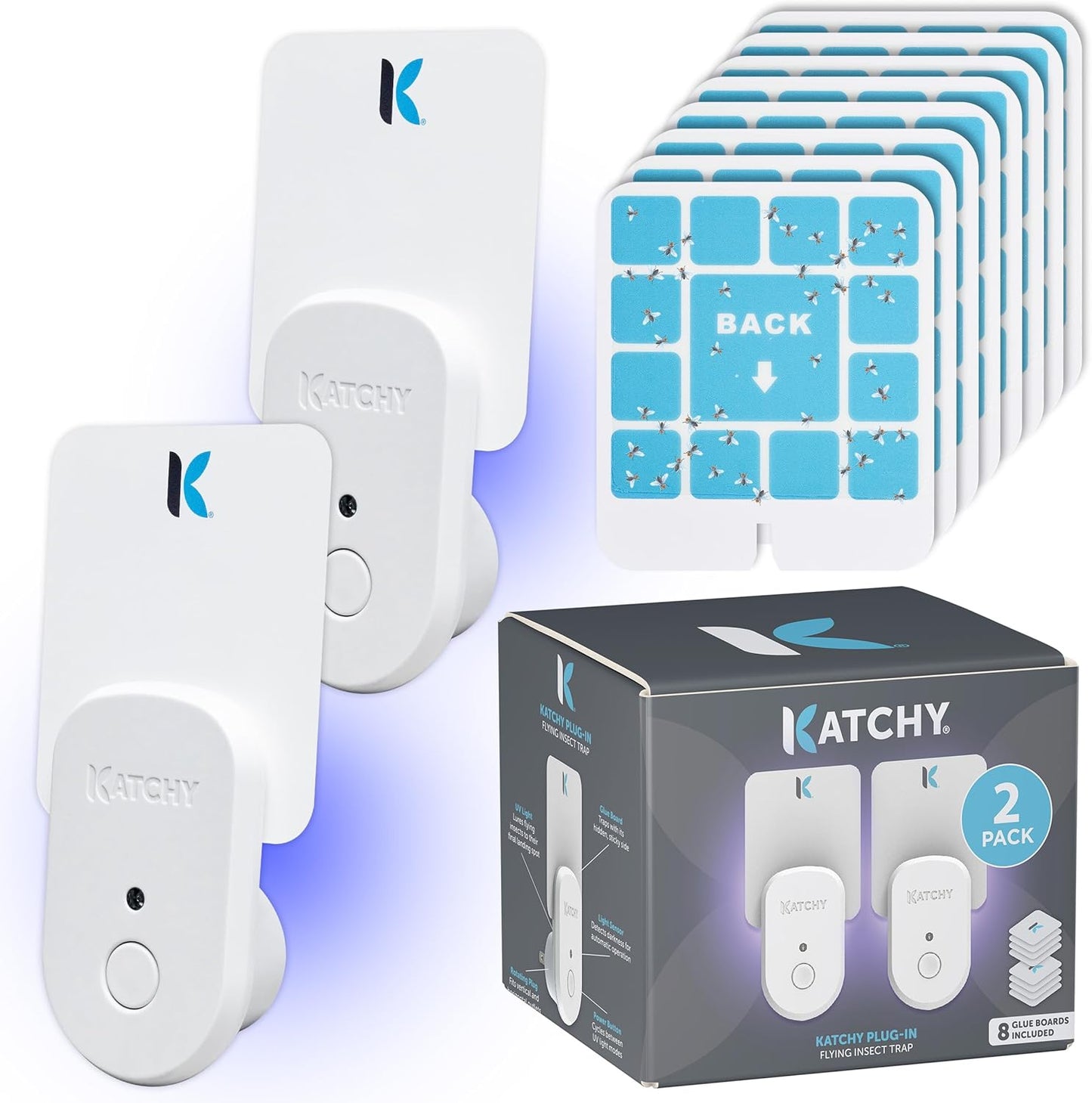 Katchy Flying Insect Trap Indoor – Catcher & Killer for Mosquito, Fruit Fly, Gnat & Small Moth – Non-Zapper with Suction & Blue Light – Ideal for Indoor Spaces, Kitchen & Plants (Original, Black)