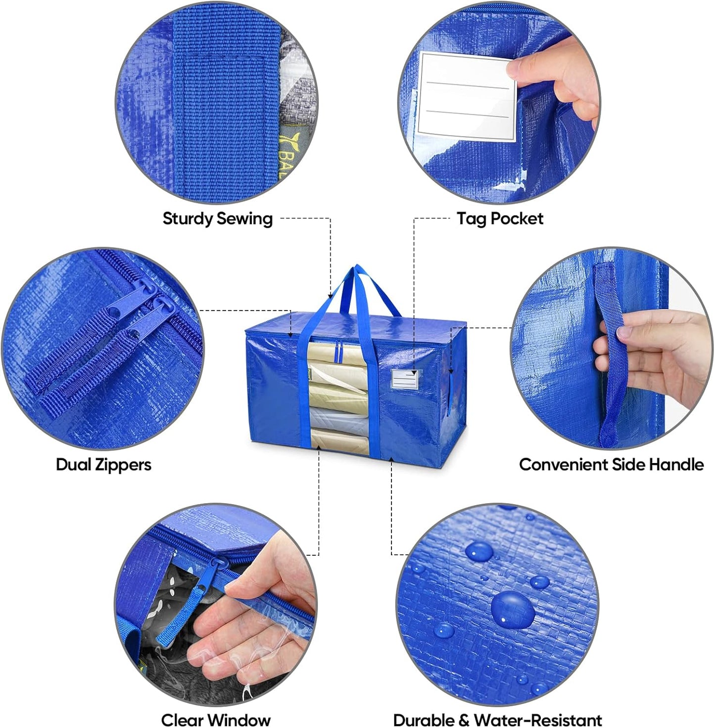 BALEINE 6-Pack Oversized Moving Bags with Reinforced Handles, Heavy-Duty Storage Tote for Clothes, Moving Supplies (Clear, 6-Pack)