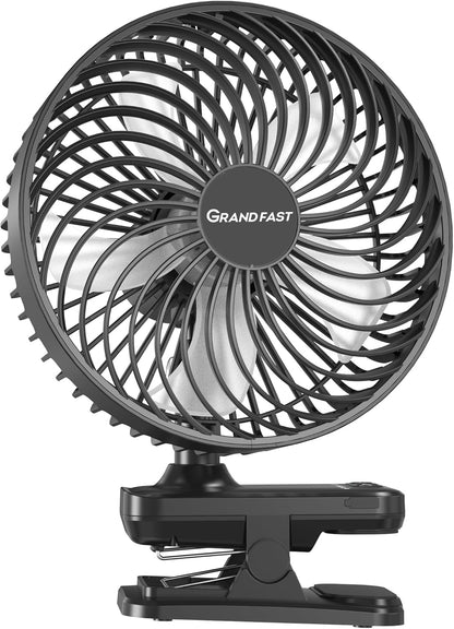 10000mAh Portable Fan with Clip, Rechargeable Clip On Fan with Light & Hook, 3 Strong Airflow & Timer, Battery Powered, Clamp On Desk Fan for Travel Outside Camping Sleep Bedroom Office RV Hurricane