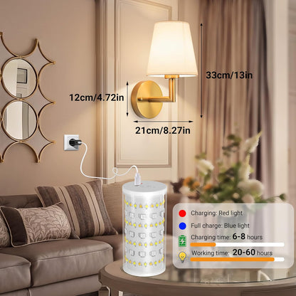 Nekhung Battery Operated Wall Sconces Set of Two, Wireless Battery Wall Light with 10000mAh RGB Dimmable Magnetic Bulb and Remote, Rechargeable Sconce Wall Decor for Bedroom Living Room Hallway