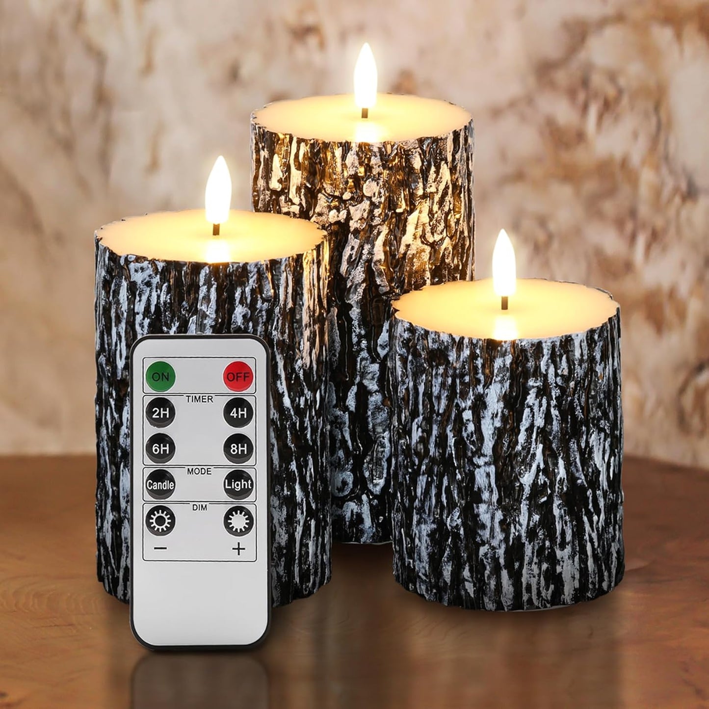 Eywamage Ivory Flameless Pillar Candles with Remote, Flickering Realistic LED Battery Wax Candles Set of 3, Φ 3" H 4" 5" 6"