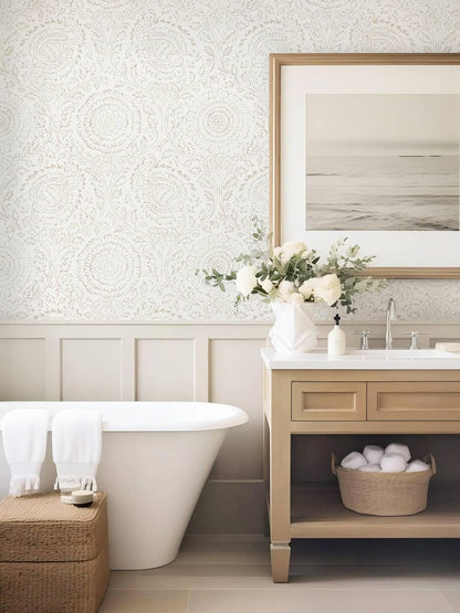 Ismoon Peel and Stick Wallpaper Boho Beige Contact Paper Neutral Floral Wall Paper Textured Self Adhesive Removable Wallpaper for Bedroom Kitchen Renter Friendly Vinyl 17.3" x 78.7"
