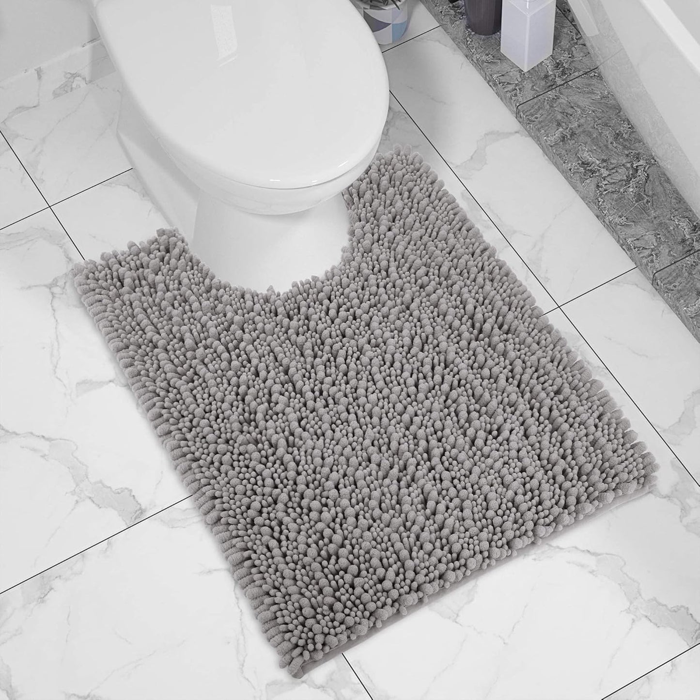 Yimobra Bathroom Rugs Non Slip Washable - Ultra Soft Absorbent Chenille Bath Mat, Quick Dry Shaggy Floor Carpet for Tub Shower, Gray Home Decor Accessories, 24x17 Inch