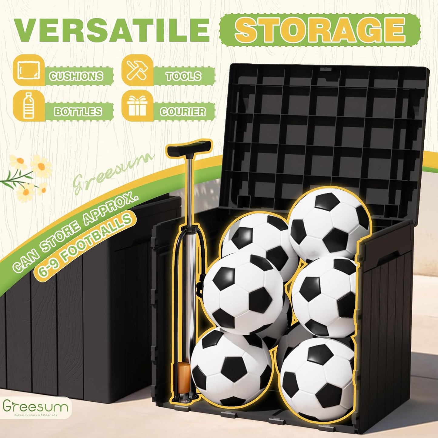 Greesum 31 Gallon Resin Deck Box All Weather Outdoor Storage Boxes for Patio Furniture Set,Outdoor Toys,Garden Tools,Black