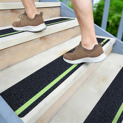 LifeGrip Anti Slip Traction Treads 10 Pack, 6"x32" with Glow in Dark Stripe, Best Grip Tape Grit Non Slip, Outdoor Non Skid Tape, High Traction Friction Abrasive Adhesive for Stairs Step