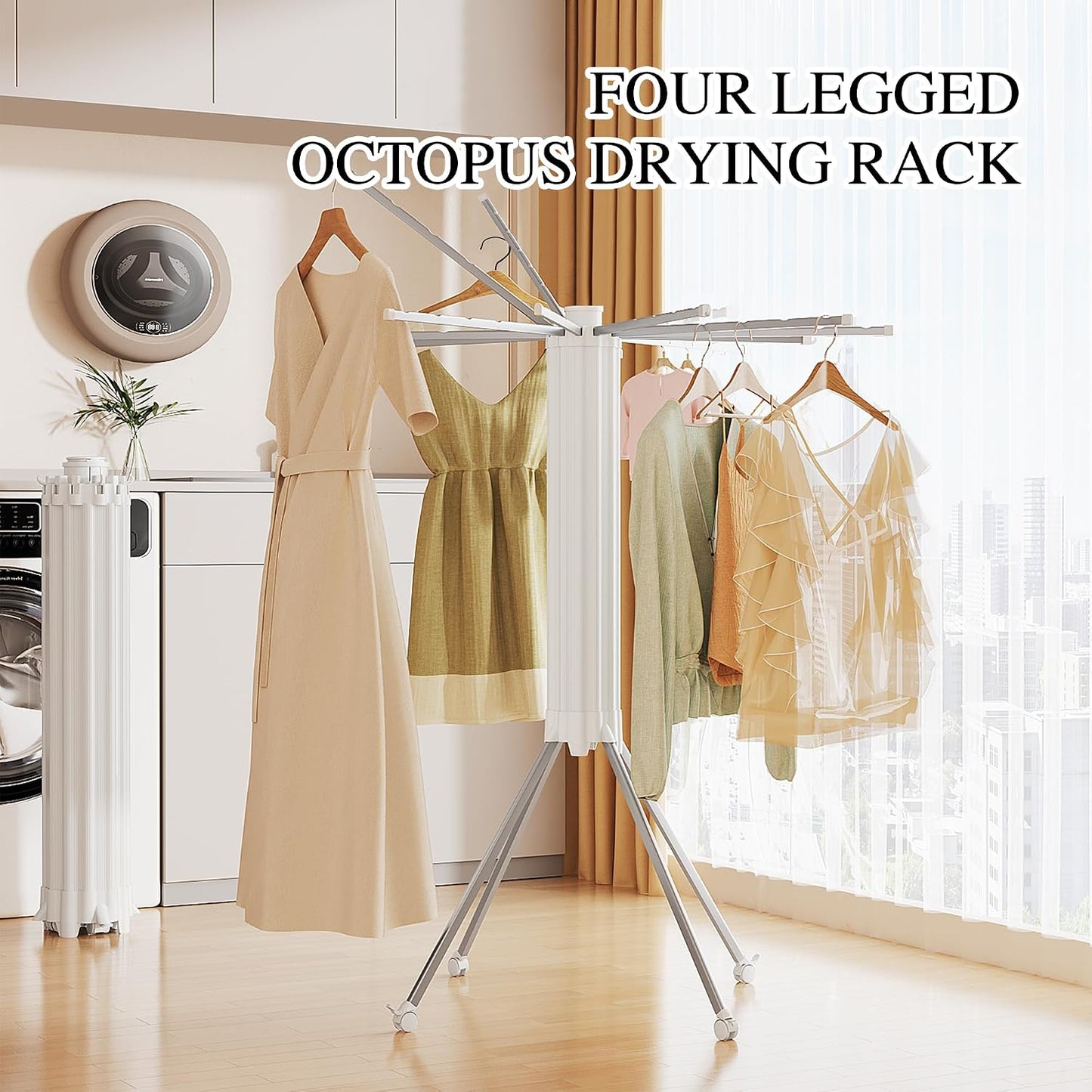 JOOM Tripod Clothes Drying Rack, Garment Rack Portable and Foldable Space Saving Laundry Drying Rack - Drying Rack Clothing Floor Folding Balcony Bedroom Household Wooden