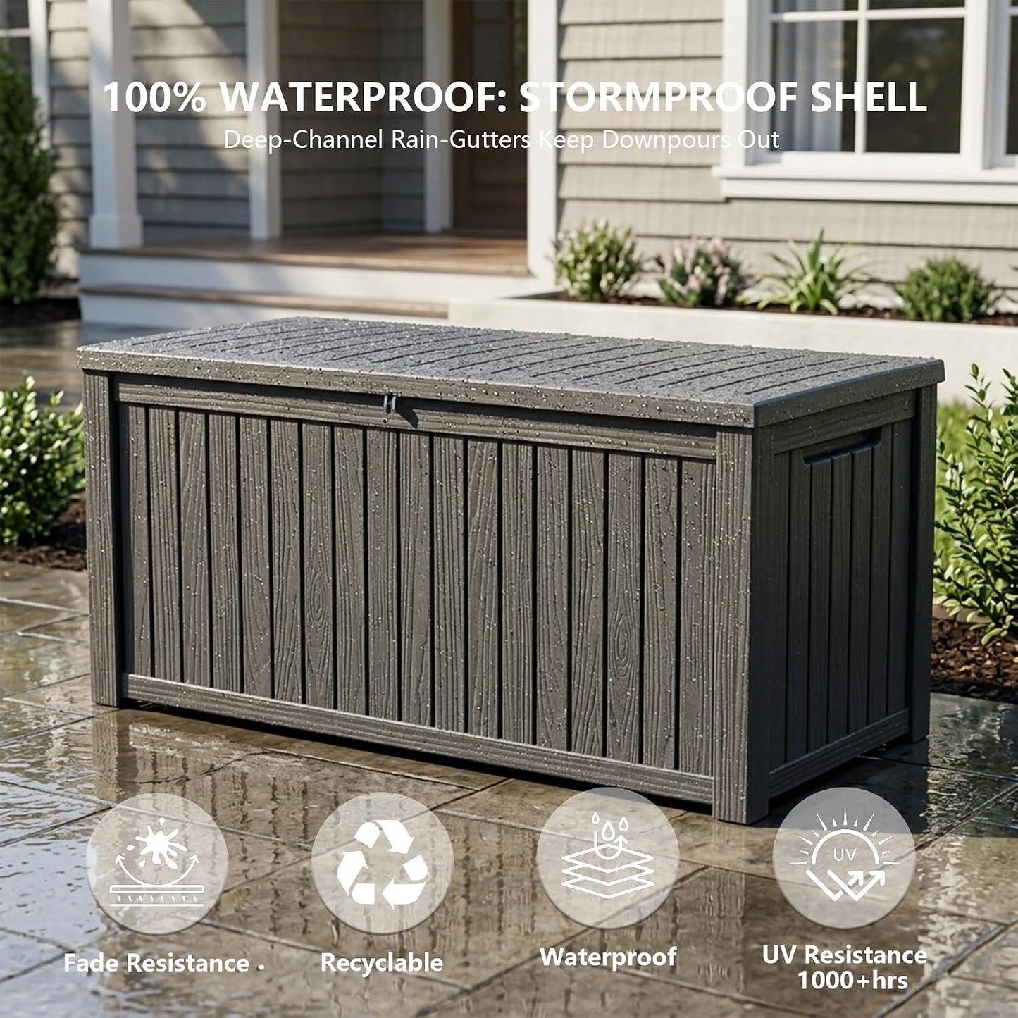 Outdoor Storage Box, 320 Gallon Waterproof Deck Box [Upgraded 3.0], Dual Gas-Spring Ultimate Resin Organizer for King Cushions, Heavy-Duty Lockable Estate Storage Bench, Backyard BBQ, Black