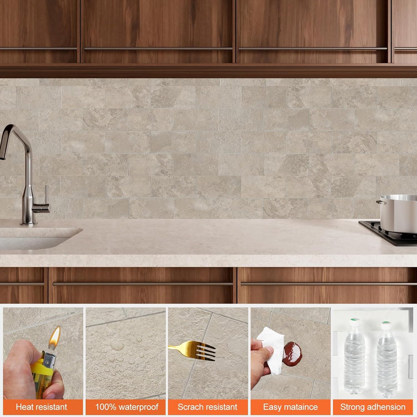 10- Sheet Polished White Peel and Stick Backsplash, 12’’Luxury PVC Ceramic Look Self Stick Subway Tiles, Waterproof Peel and Stick Wall Tiles for Kitchen and Bathrrom