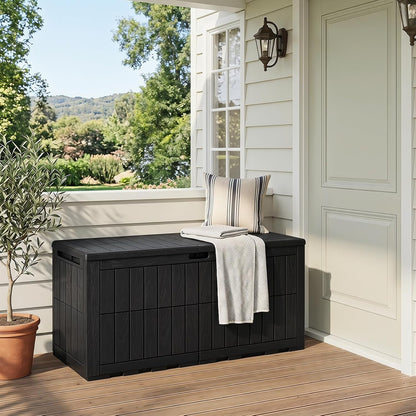 Tangkula 25 Gallon Waterproof Outdoor Storage Box with Lockable Lid | PP Resin, Wicker Patterned, Indoor Outdoor Use, Portable, Versatility, for Deck, Pool, Patio Cushions, Garden Tools