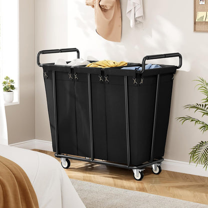 Gewudraw Large laundry hamper with Wheels, 3 Bag Big Rolling Laundry Hamper Sorter Cart, Extra Large Laundry Clothes Hamper, Heavy Duty Laundry Basket Organizer for Laundry Room,Bathroom,Black