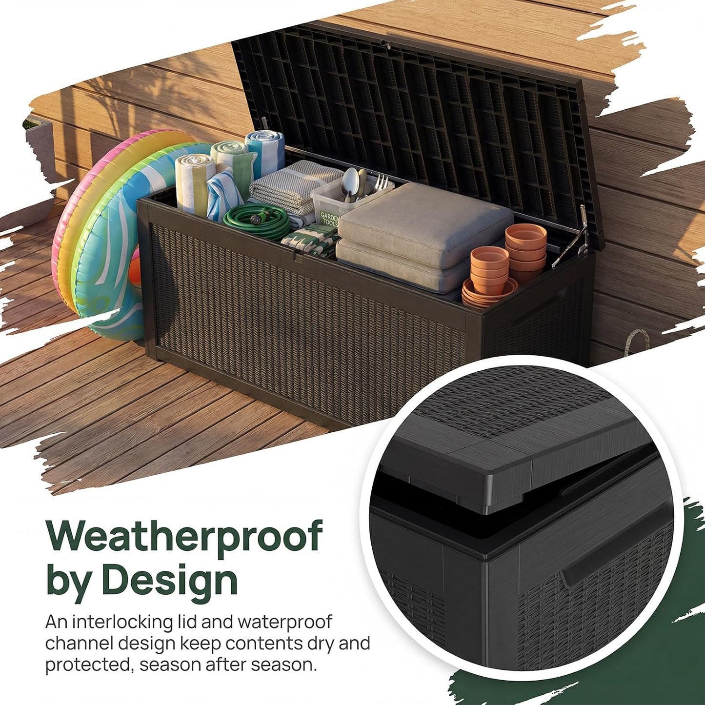 MAKINO 152 Gallon Resin Outdoor Storage Box, Waterproof Deck Box with Lockable Lid, Outside Storage Box for Patio Furniture, Pool Accessories, Garden Tools, Storage Bench for Backyard, Porch, Black