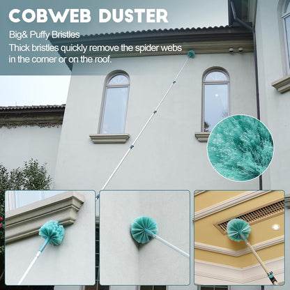 TelesPro 20 Foot High Reach Duster Kit with 5-12FT Extension Pole High Ceiling Dusting and Window Cleaning Kit with Telescopic Pole Window Washer&Squeegee,Cobweb Duster,Fan Duster and Feather Duster