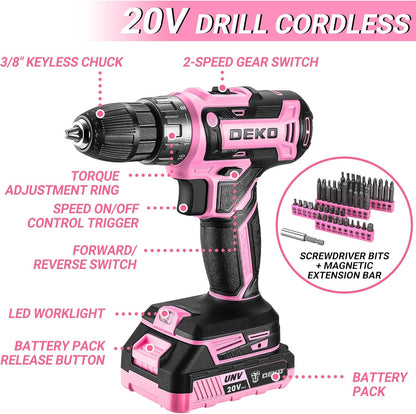 Cordless Drill Tool Kit Set: 20V Power Drill Tool Box with Battery Electric Drill Driver for Men Home Hand Repair Basic Toolbox Tools Sets Drills Case