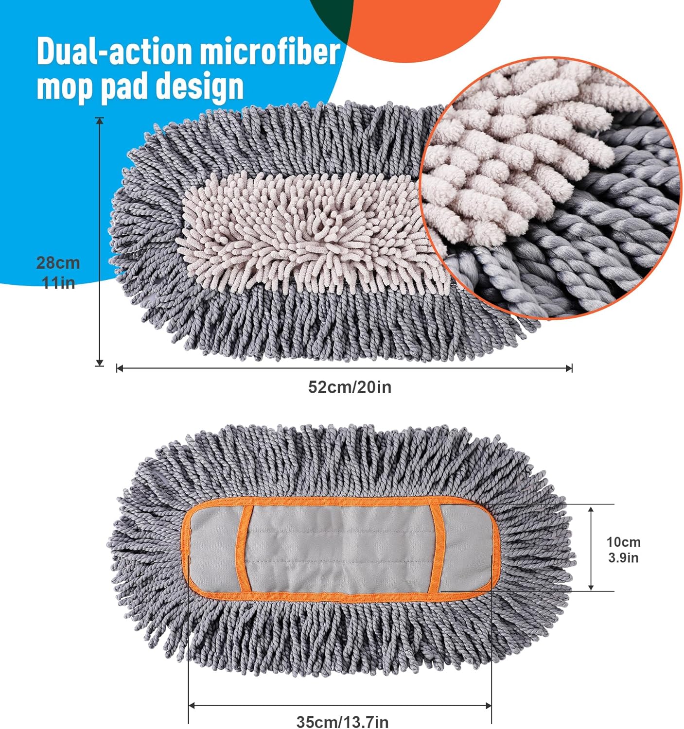 CLEANHOME Microfiber Dust Mop Replacement Pads for Hardwood Floor Cleaning, Washable and Reusable Chenille Mop Pads 3 Packs