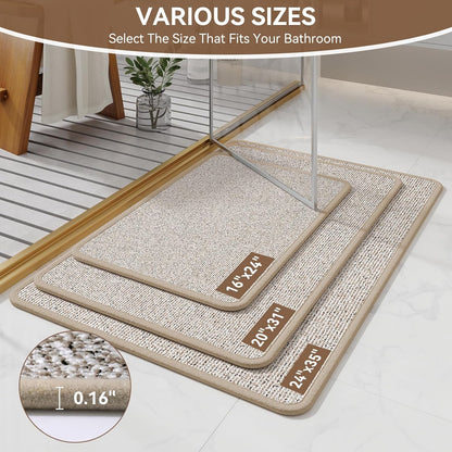 Non Slip Bath Mat with Rubber Backing, Absorbent Quick Dry Bath Rugs Washable, Thin Bathroom Rugs Fit Under Door for Bathroom Floor, Shower and Sink, 16"×24", Grey