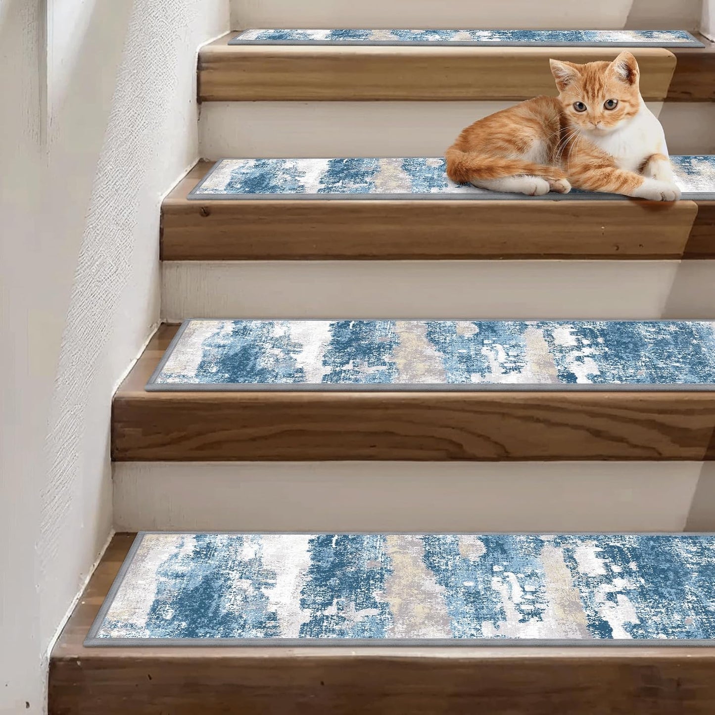 sarben Non Slip Stair Treads for Wooden Steps 15PCS - 8"x30" Indoor Safety Carpet, Edging Mats with TPE Adhesive Backing, Pet and Elderly Friendly Stair Rugs (Taupe) - Colors A