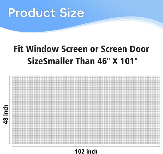 48"x102" Windows Screen Mesh,Fiberglass Window Screen Mesh, Screen Door Mesh, Windows Screens and Screen Door Replacement, Patio Screen Mesh