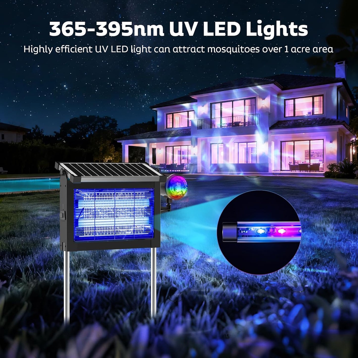 OnBeam Solar Bug Zapper Outdoor, 4500V Mosquito Zapper Fly Trap for Patio | 10W Solar Panel, IPX5 Waterproof, Auto Mode, Solar Powered, USB C Charging, Electric Rechargeable Mosquito Killer for Garden