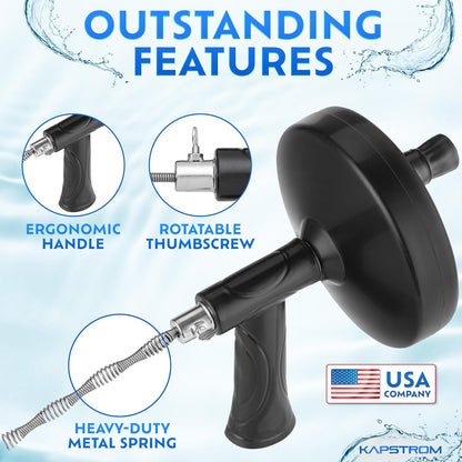 Plumbing Drain Snake (Spiral Diameter 0.5 inch / 1.3 cm), Hair Clog Remover Tool for Toilet, Heavy-Duty Drain Auger for Kitchen & Bathroom Sink, Pipe & Sewer Cleaner for Shower & Bathtub