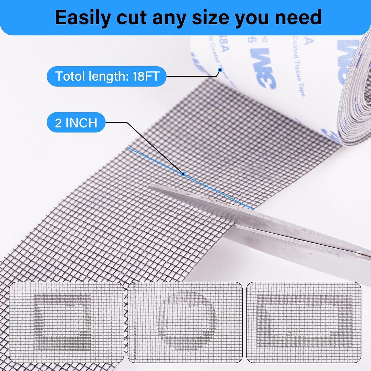 Window Screen Repair Tape, Made of 3M Tape, Screen Repair Kit for Small Holes and Tears of Windows, Doors, Mosquito Net, Strong Adhesive Patch Kit Fiberglass Mesh Tape (Transparent)