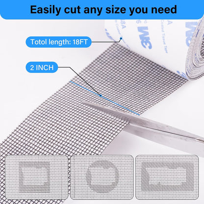 Window Screen Repair Tape, Made of 3M Tape, Screen Repair Kit for Small Holes and Tears of Windows, Doors, Mosquito Net, Strong Adhesive Patch Kit Fiberglass Mesh Tape (Transparent)