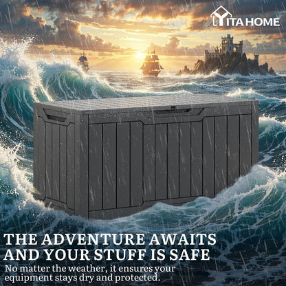 YITAHOME 95 Gallon Outdoor Storage Deck Box | Waterproof Resin Deck Box w/Handles, Lockable Outdside Deck Box for Patio Furniture, Garden Tools, Lockable & UV