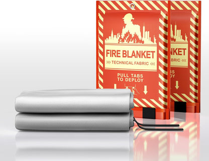 Glow-in-The-Dark Emergency Fire Blanket-3 ply Glass Fibre Fabric Construction, 2 Side Silicone Coated Fire Blanket, 40” x 40” Fiberglass Fire Blankets Emergency for Home and Kitchen, 2 Pack