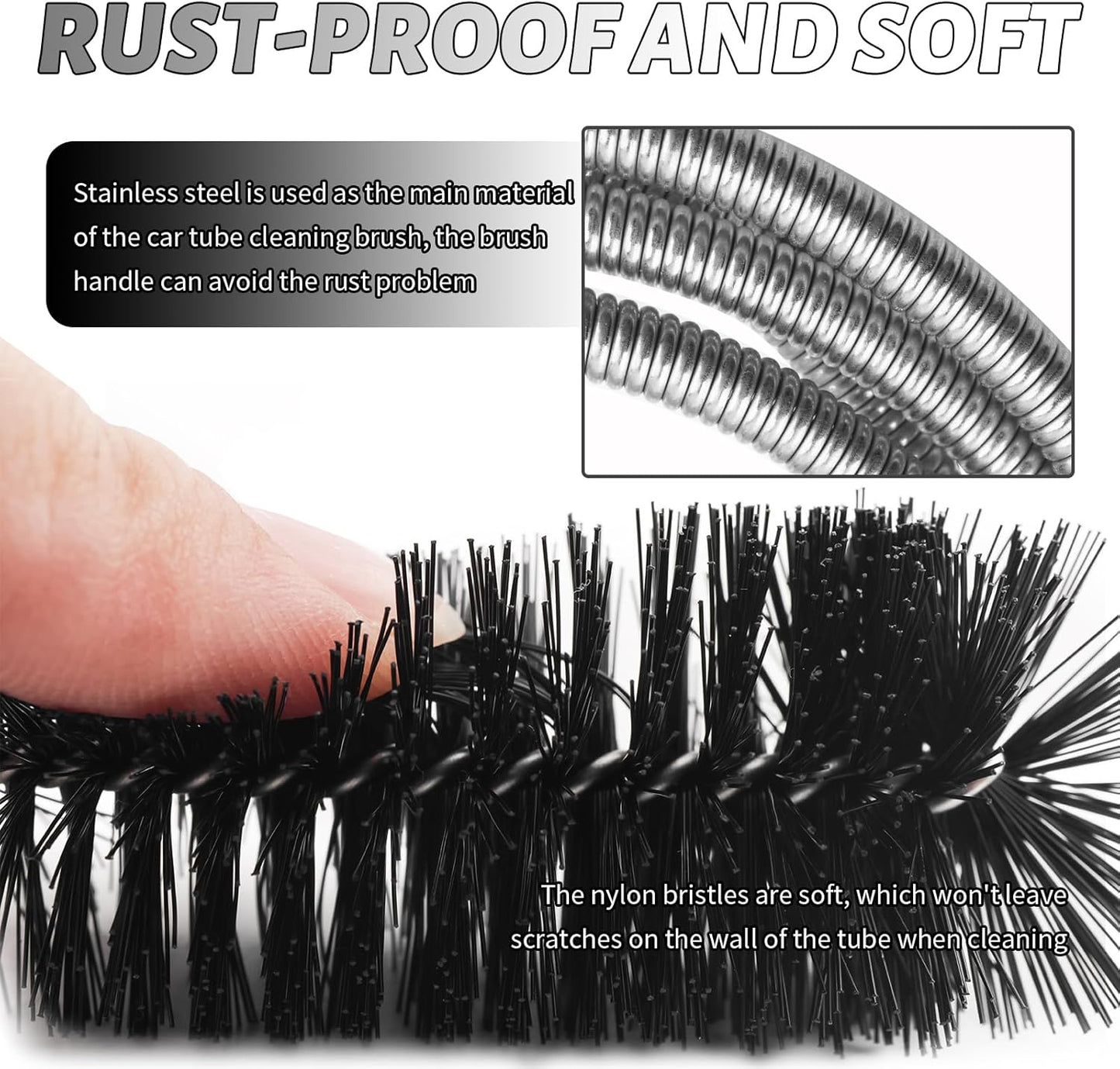 78" Long Flexible Car Drain Cleaning Brush,Stainless Steel/Nylon Pipe Cleaner Brush with Double Head,Slim Car Drain Brushes Pipe Cleaning Tool as Auto Sunroof Drains Cleaner