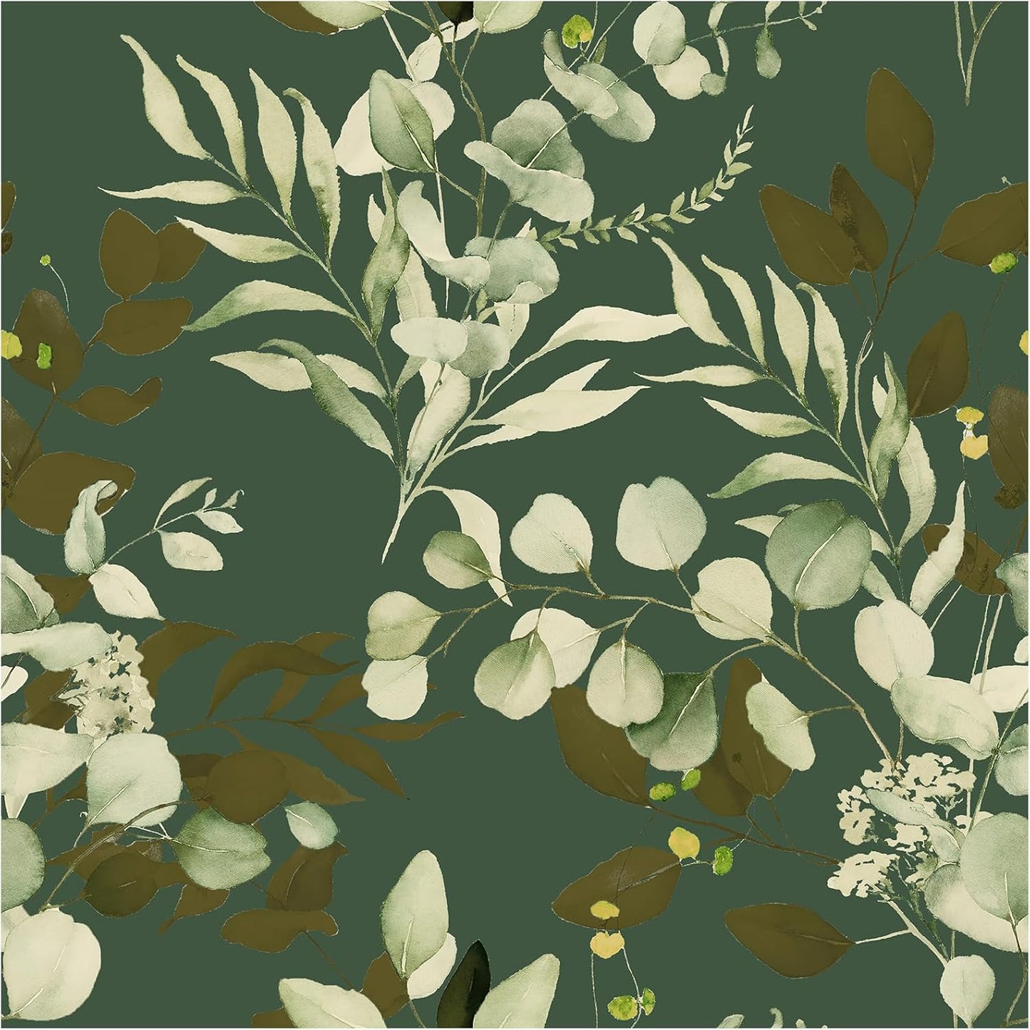 HAOKHOME Peel and Stick Wallpaper Boho Green/White Botanical Leaf Floral Wall Mural Home Nursery Decor Renter Friendly Wallpaper 17.3in x 9.8ft