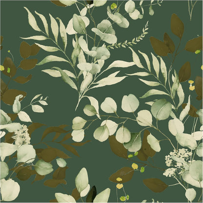 HAOKHOME Peel and Stick Wallpaper Boho Green/White Botanical Leaf Floral Wall Mural Home Nursery Decor Renter Friendly Wallpaper 17.3in x 9.8ft