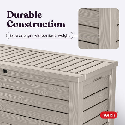 Keter 150 Gallon Resin Large Deck Box Organization and Storage Box for Patio, Outdoor Cushions, Garden Tools, Brown | Hydraulic Pistons, Resin, Weatherproof