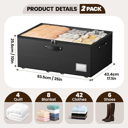 Dayacoco Under Bed Storage With Wheels,10in Underbed Storage Containers 65L | Large Capacity Underbed Storage, No Assembly Required Rolling Under Bed Storage for Clothes Blankets Shoes Beige