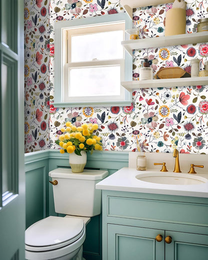 Wallpaper Peel and Stick Floral Wall Paper Removable Waterproof Gray/Yellow/Blue Contact Paper for Bedroom, Bathroom, Home Wall 17.3" x 118"